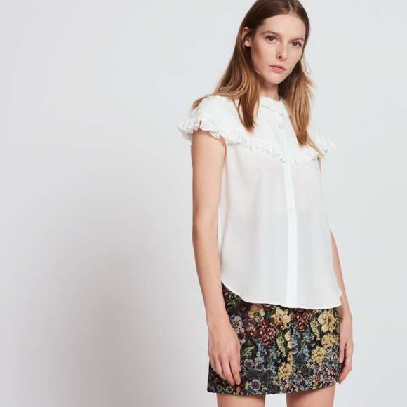 Sandro Tops - Sandro Silk Blouse with Pearl Buttons with Ruffles